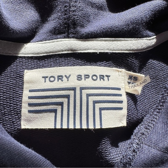 Tory Burch Sport Thick Knit Cotton Hoodie Sweatshirt in Navy Size XS - Picture 5 of 8
